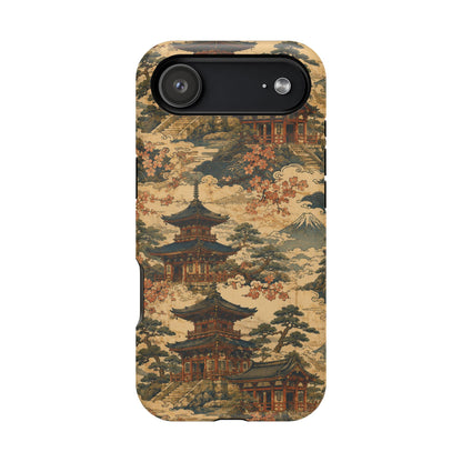 Vintage Japanese Temple Painting Magnetic Impact-Resistant iPhone Cases