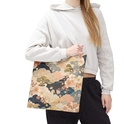 Vintage Japanese Waves & Clouds Painting Full Art Tote Bag