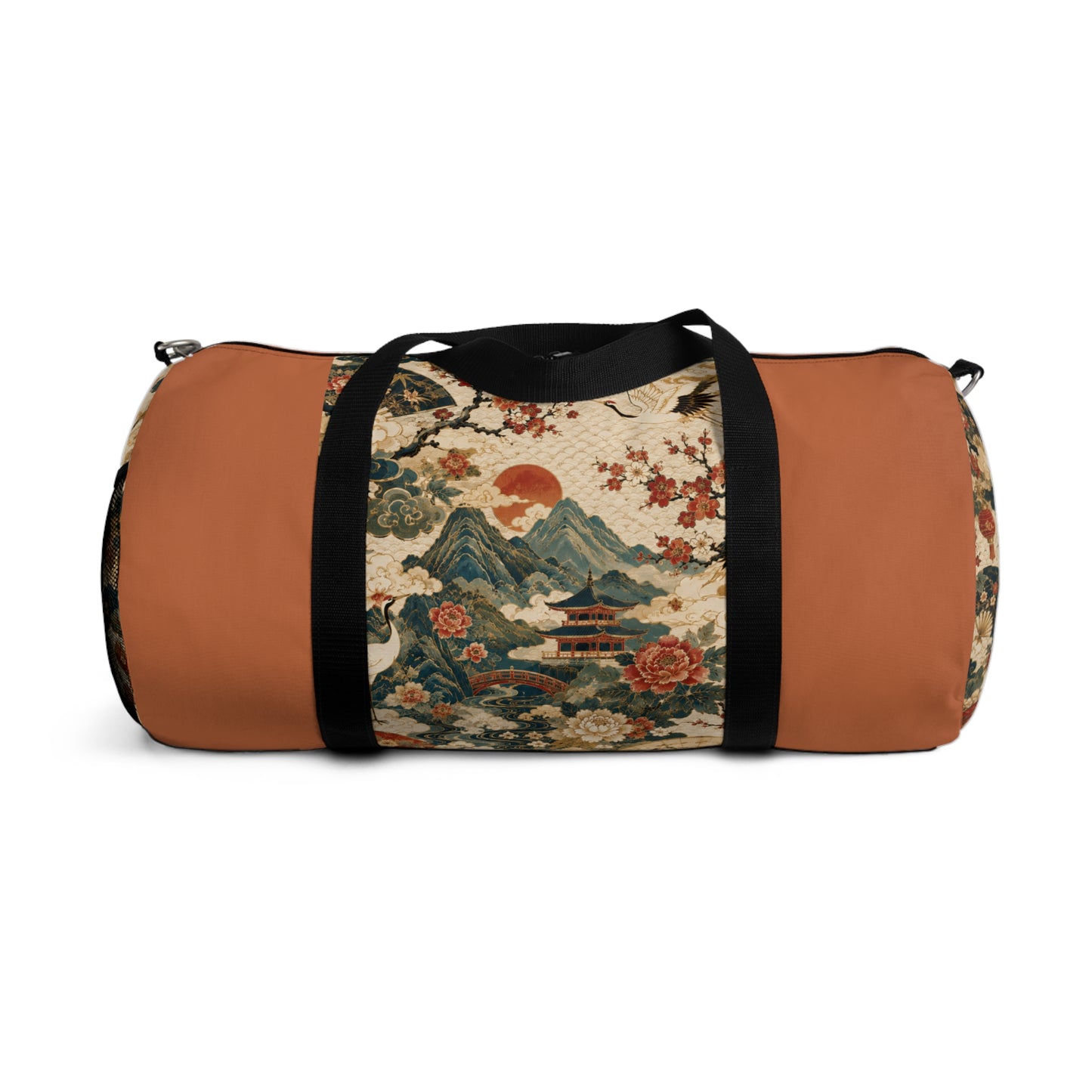 East Asian Vintage Landscape Papaya Orange Duffel Gym Bag