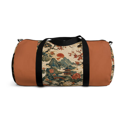 East Asian Vintage Landscape Papaya Orange Duffel Gym Bag