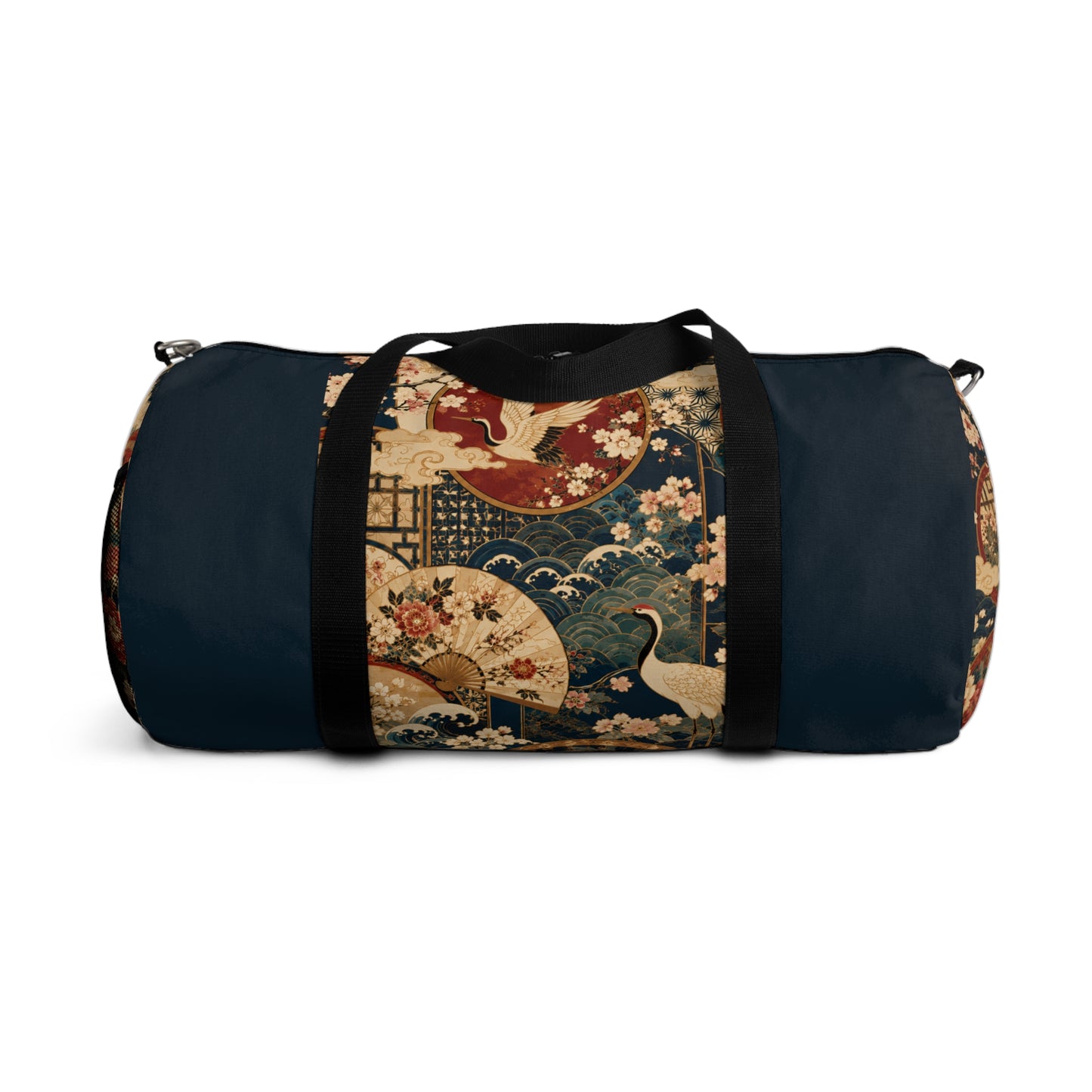 East Asian Floral Crane Navy Blue Duffel Gym Bag