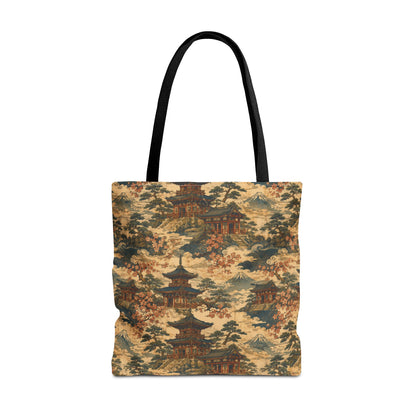 Vintage Japanese Temple Painting Full Art Tote Bag