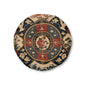 East Asian Oriental Floral Medallion Round Tufted Floor Pillow
