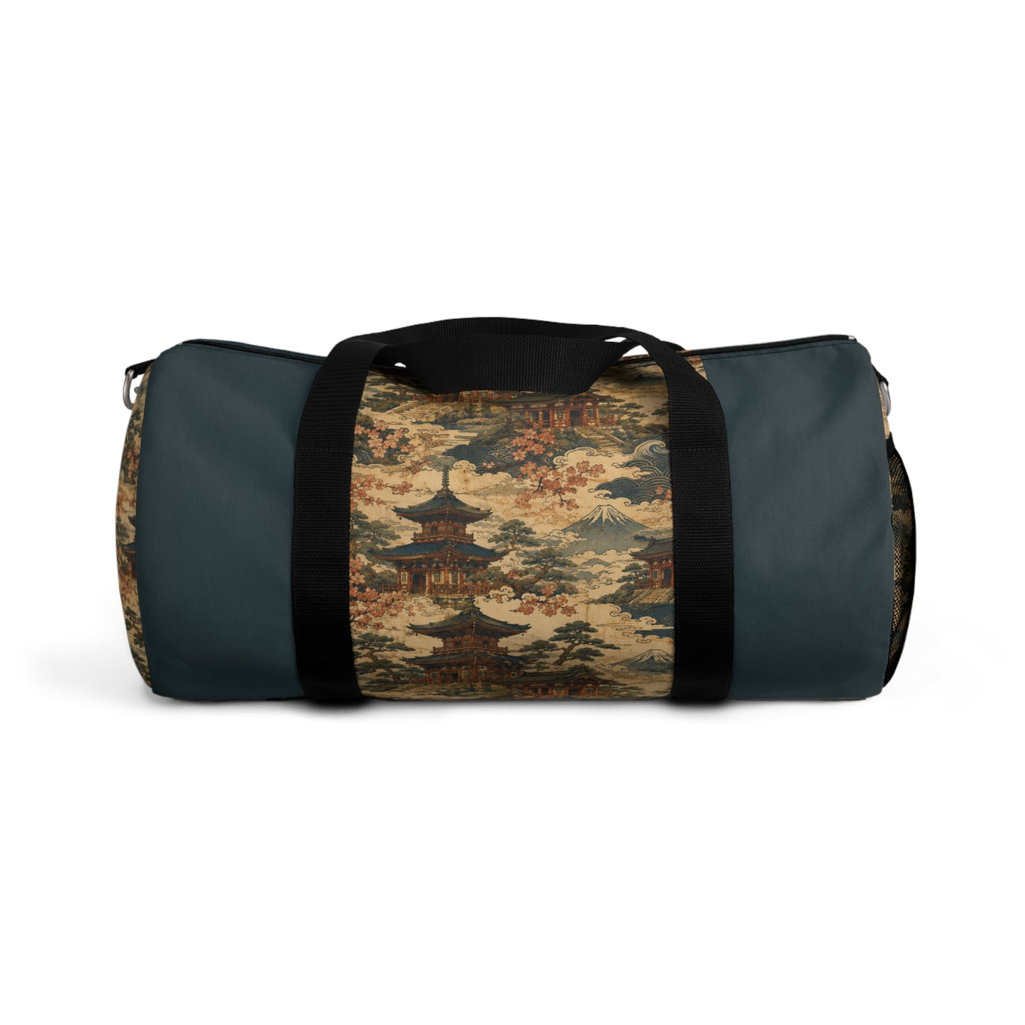 Vintage Japanese Dusty Peacock Temple Painting Duffel Gym Bag