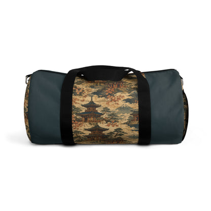 Vintage Japanese Dusty Peacock Temple Painting Duffel Gym Bag