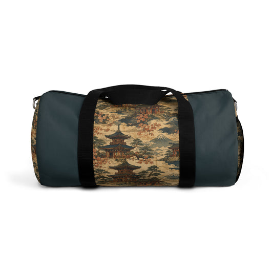 Vintage Japanese Dusty Peacock Temple Painting Duffel Gym Bag