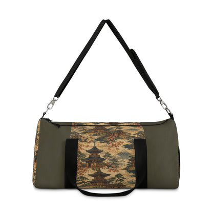 Vintage Japanese Military Green Temple Painting Duffel Gym Bag