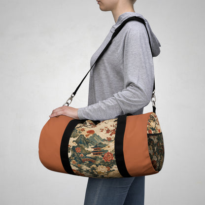 East Asian Vintage Landscape Papaya Orange Duffel Gym Bag