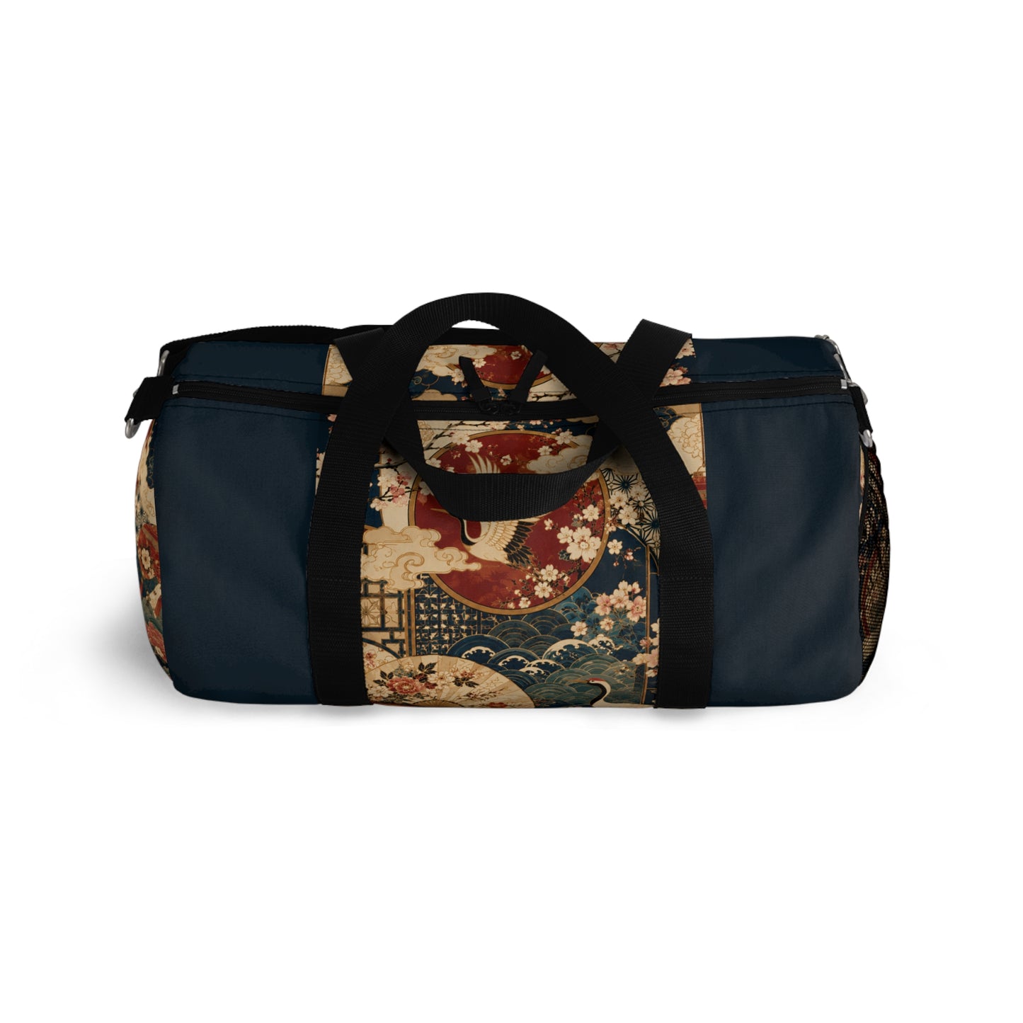 East Asian Floral Crane Navy Blue Duffel Gym Bag