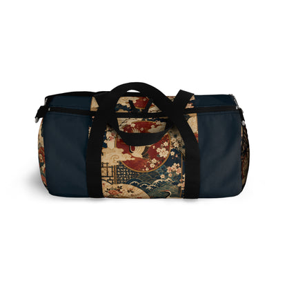 East Asian Floral Crane Navy Blue Duffel Gym Bag