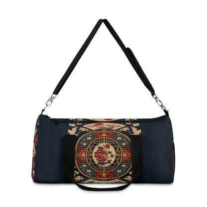 East Asian Oriental Medallion Navy Blue Duffel Gym Bag