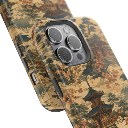 Vintage Japanese Temple Painting Magnetic Impact-Resistant iPhone Cases