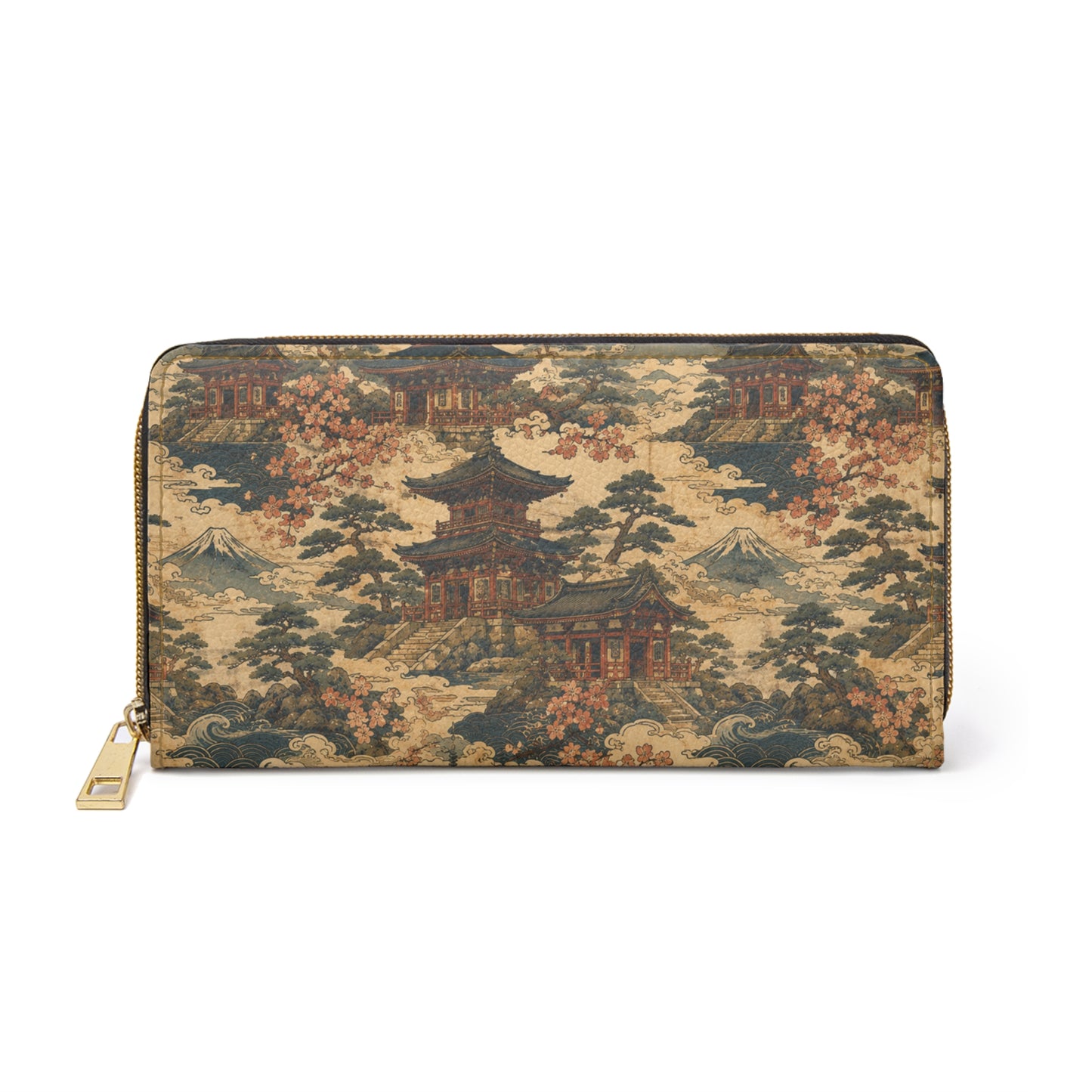 Vintage Japanese Temple Painting Zipper Wallet