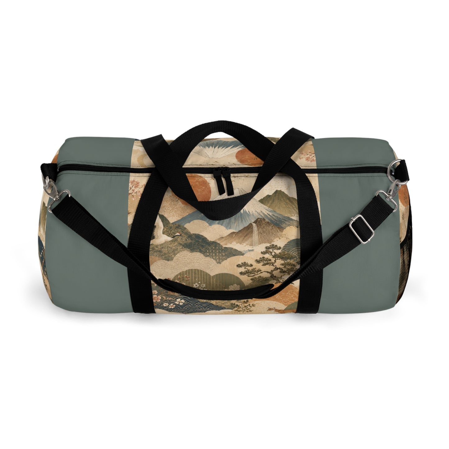 Vintage Japanese Cadet Blue Animal Landscape Duffel Gym Bag