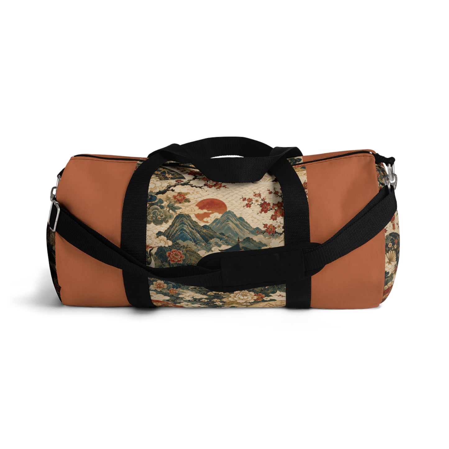 East Asian Vintage Landscape Papaya Orange Duffel Gym Bag