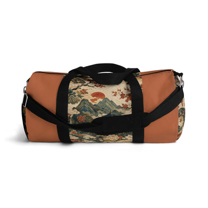 East Asian Vintage Landscape Papaya Orange Duffel Gym Bag