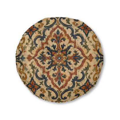 Moroccan Ornate Traditional Round Tufted Floor Pillow