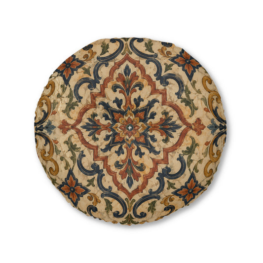 Moroccan Ornate Traditional Round Tufted Floor Pillow