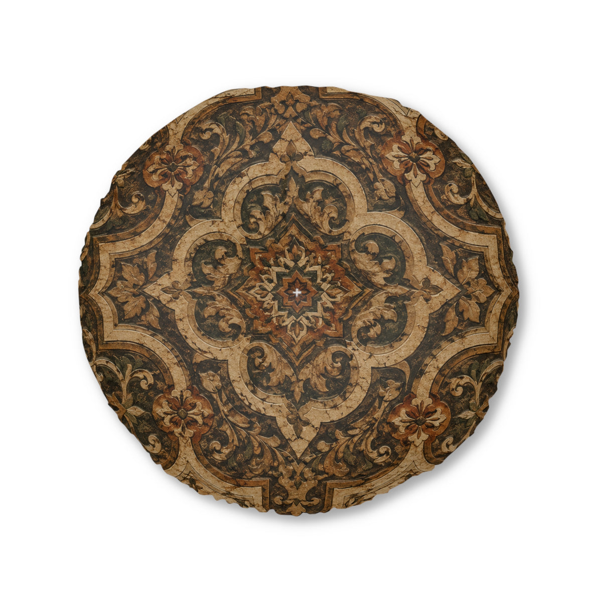 Moroccan Detailed Natural Round Tufted Floor Pillow