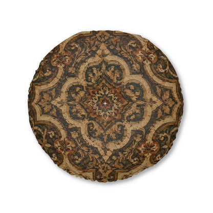 Moroccan Detailed Natural Round Tufted Floor Pillow