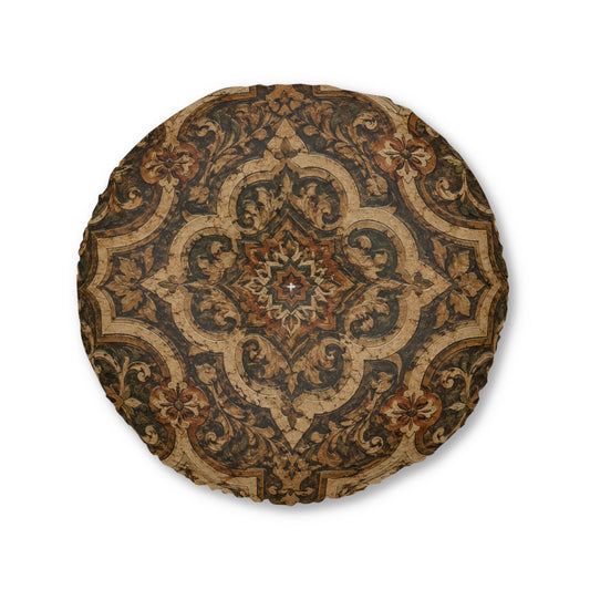 Moroccan Detailed Natural Round Tufted Floor Pillow