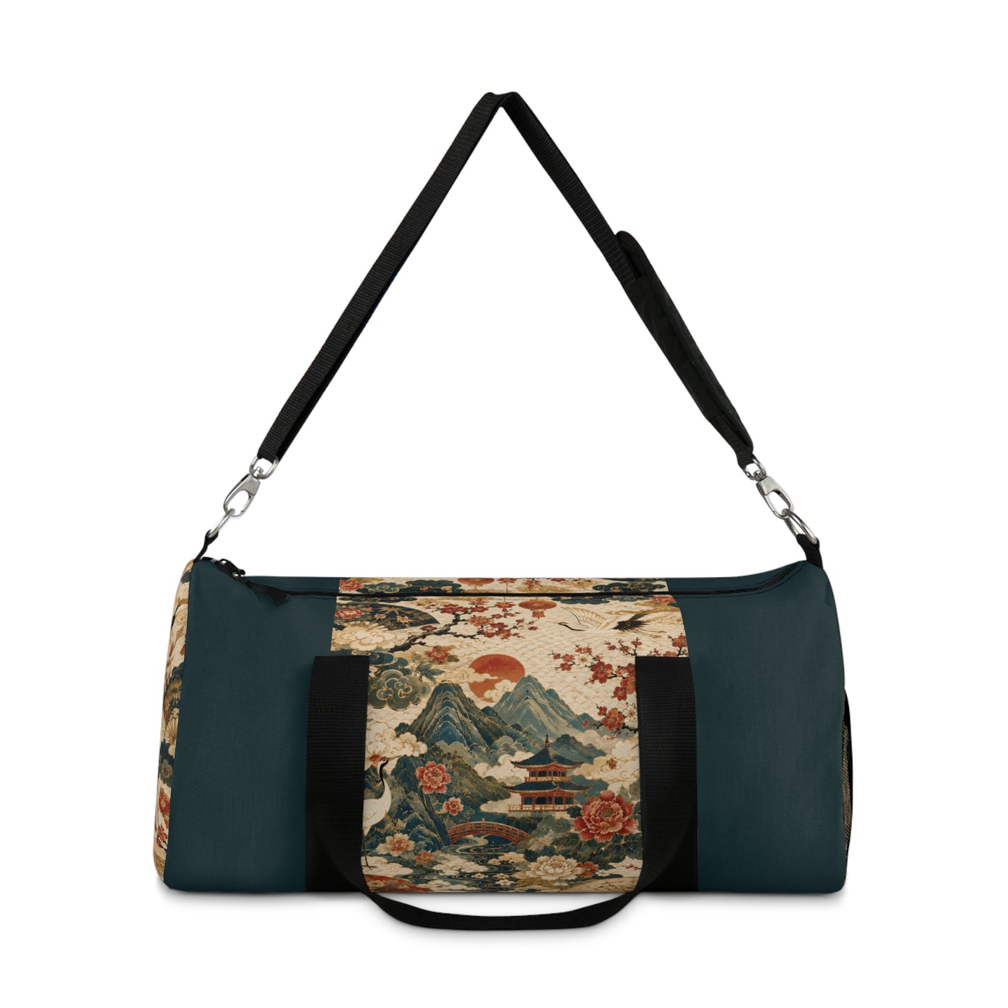 East Asian Vintage Landscape Navy Blue Duffel Gym Bag