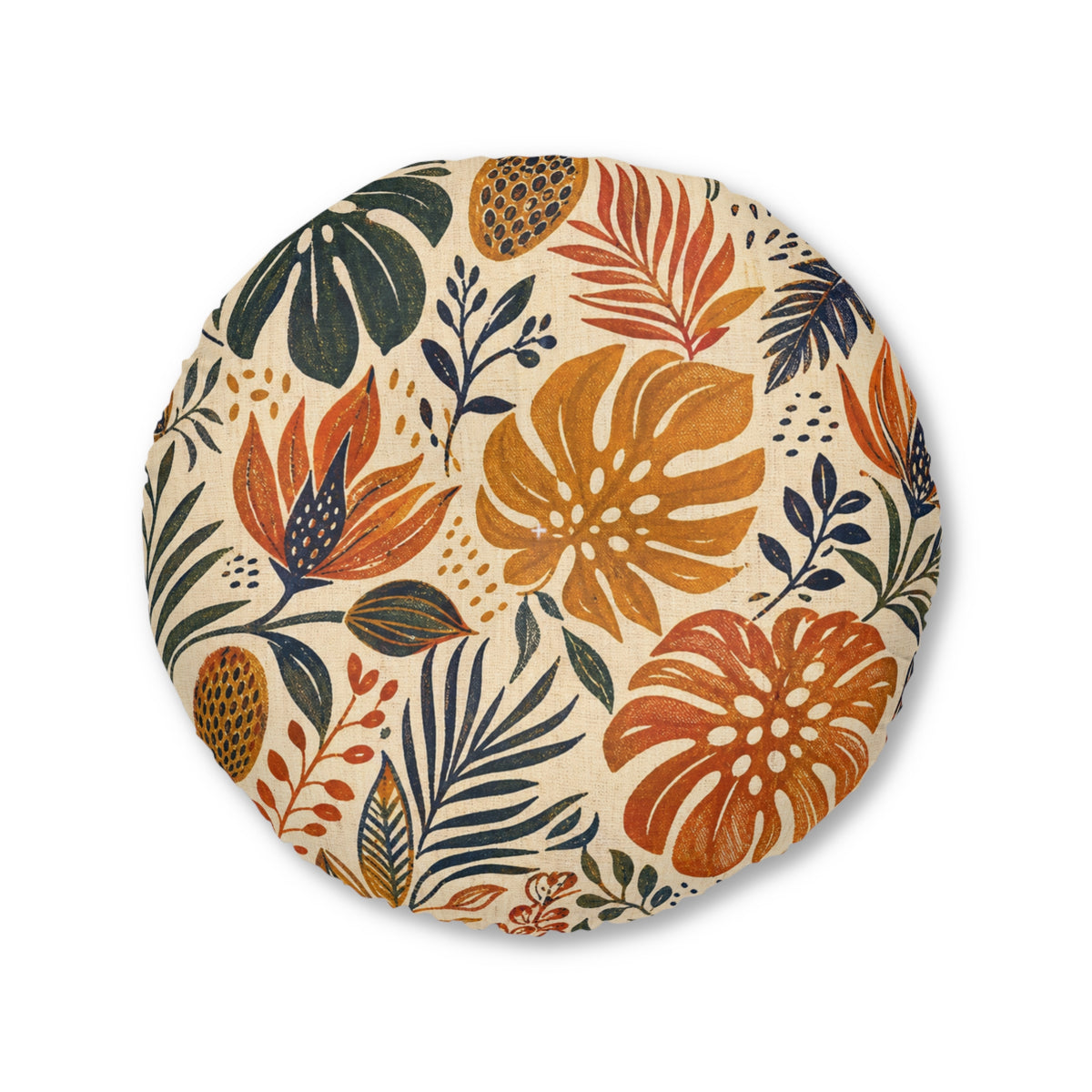 Tribal Botanical African Palm Round Tufted Floor Pillow