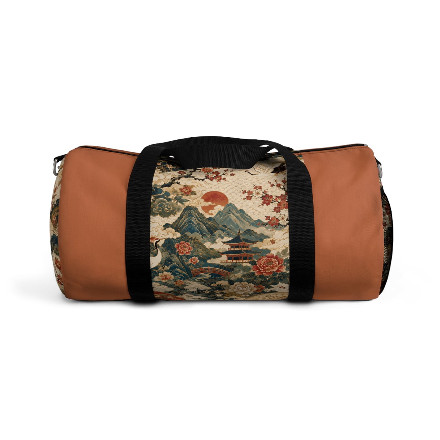 East Asian Vintage Landscape Papaya Orange Duffel Gym Bag
