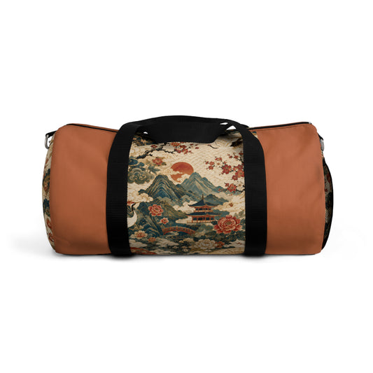 East Asian Vintage Landscape Papaya Orange Duffel Gym Bag