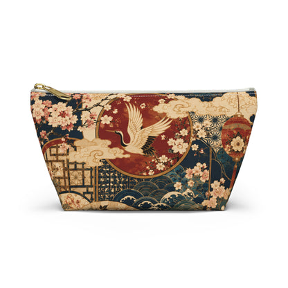 East Asian Floral Crane Accessory Makeup Pouch