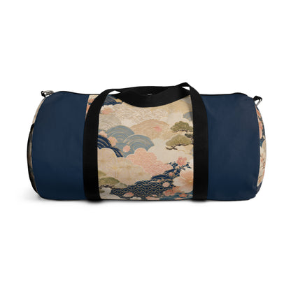 Vintage Japanese Navy Blue Wave & Clouds Duffel Bag