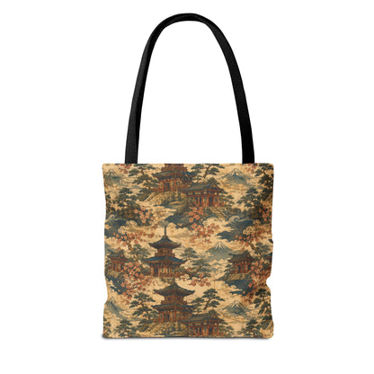 Vintage Japanese Temple Painting Full Art Tote Bag