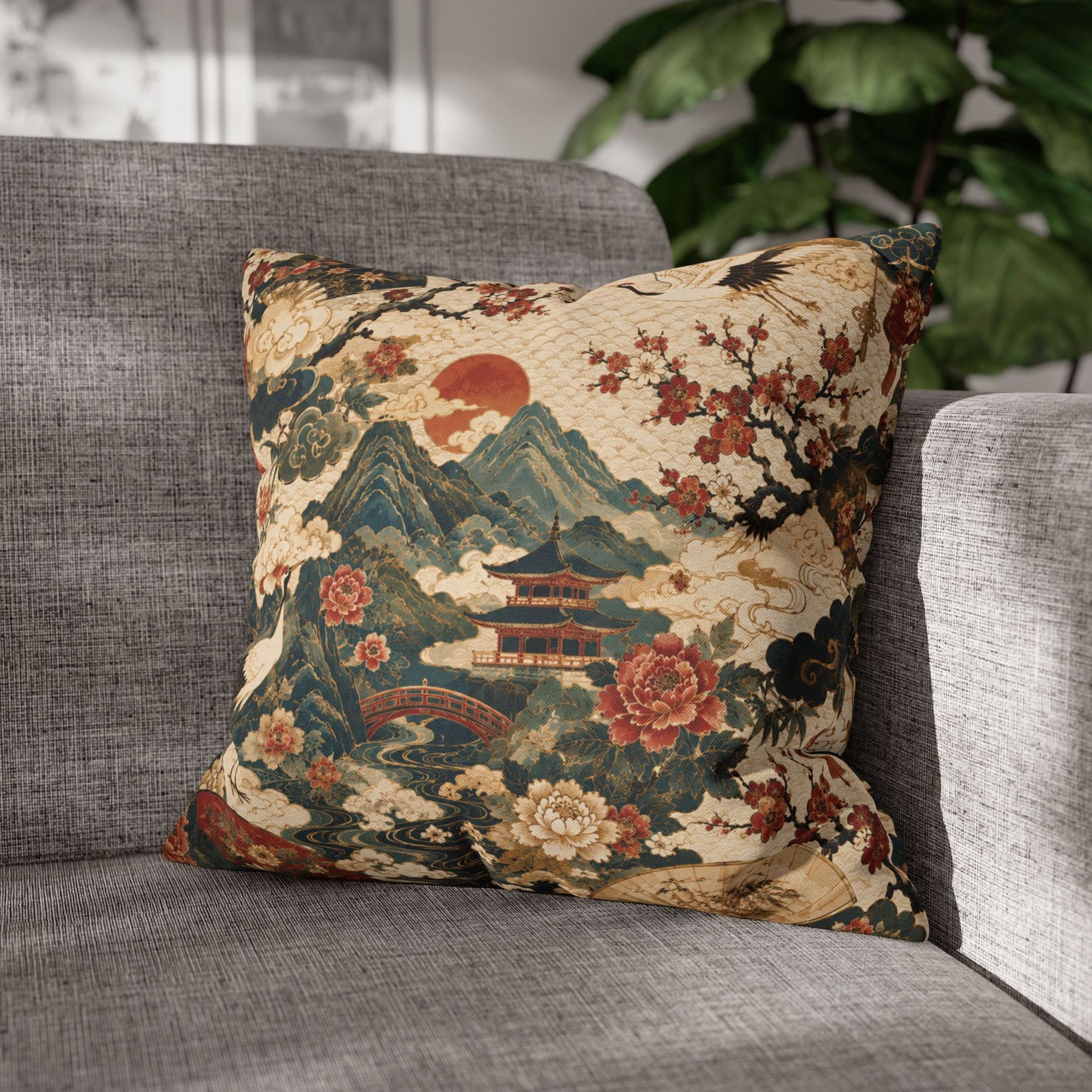 East Asian Vintage Landscape Pillow Case