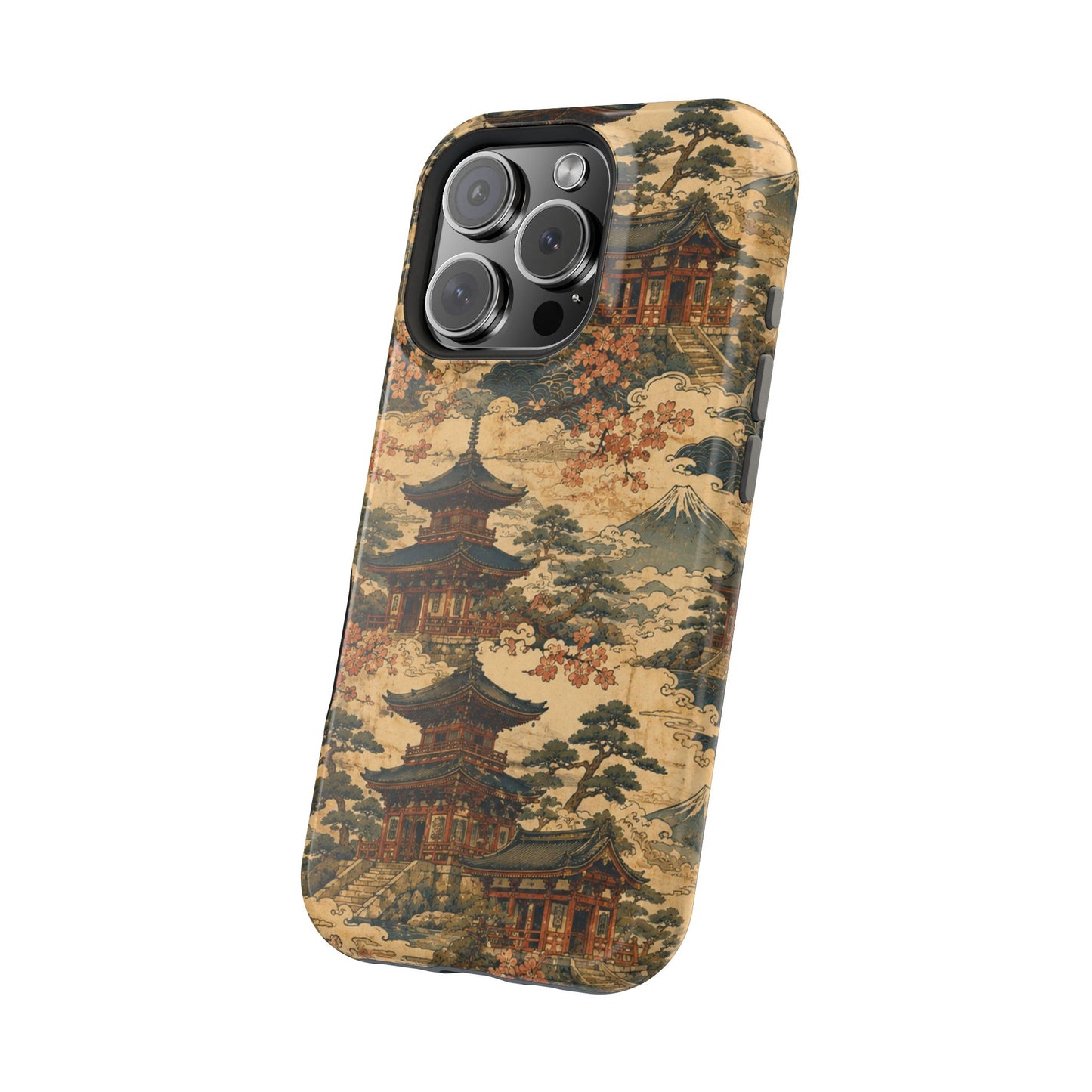 Vintage Japanese Temple Painting Magnetic Impact-Resistant iPhone Cases