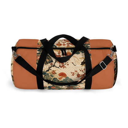 East Asian Vintage Landscape Papaya Orange Duffel Gym Bag