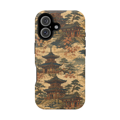 Vintage Japanese Temple Painting Magnetic Impact-Resistant iPhone Cases