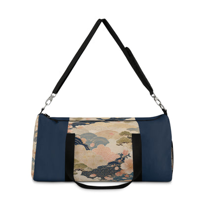 Vintage Japanese Navy Blue Wave & Clouds Duffel Bag