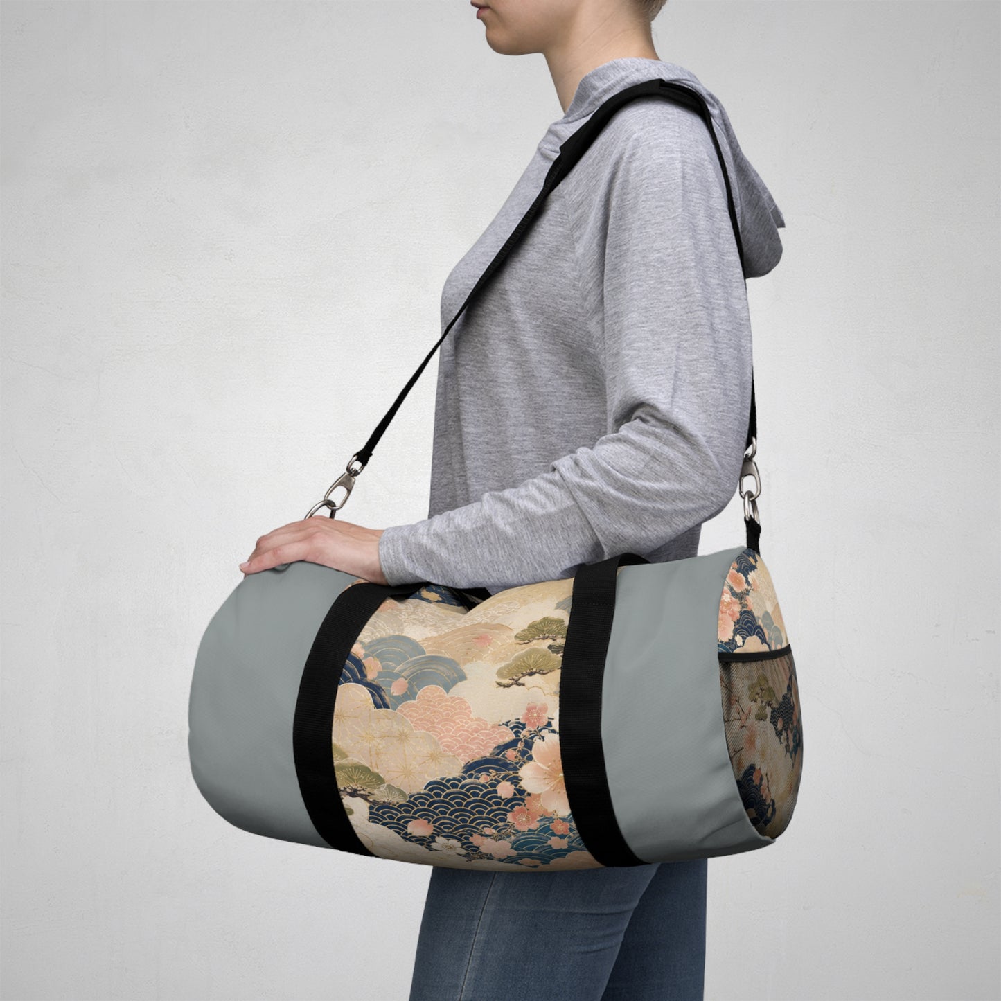 Vintage Japanese Cloudy Blue Wave & Clouds Duffel Bag