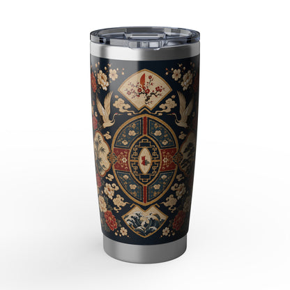 East Asian Oriental Floral Medallion Tumbler | 20oz Stainless Travel Cup
