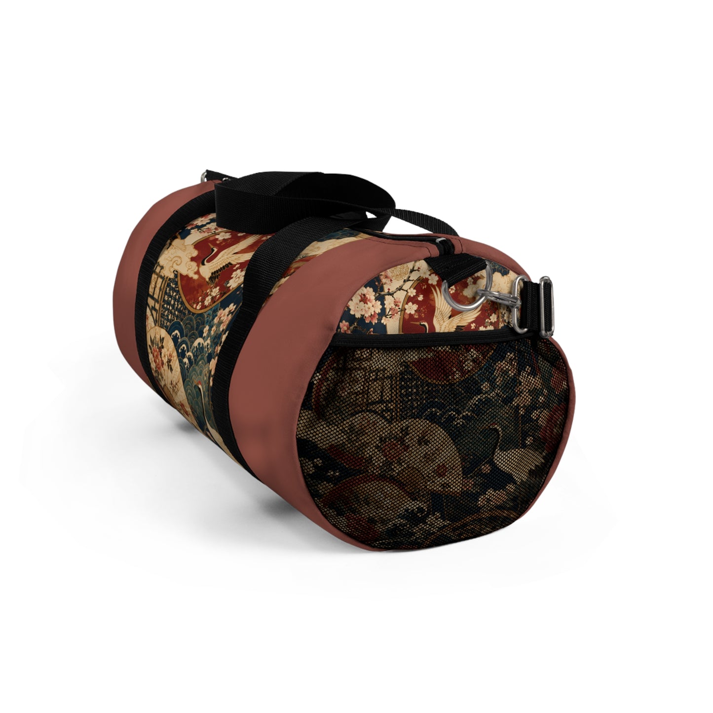 East Asian Floral Crane Salmon Rose Duffel Gym Bag