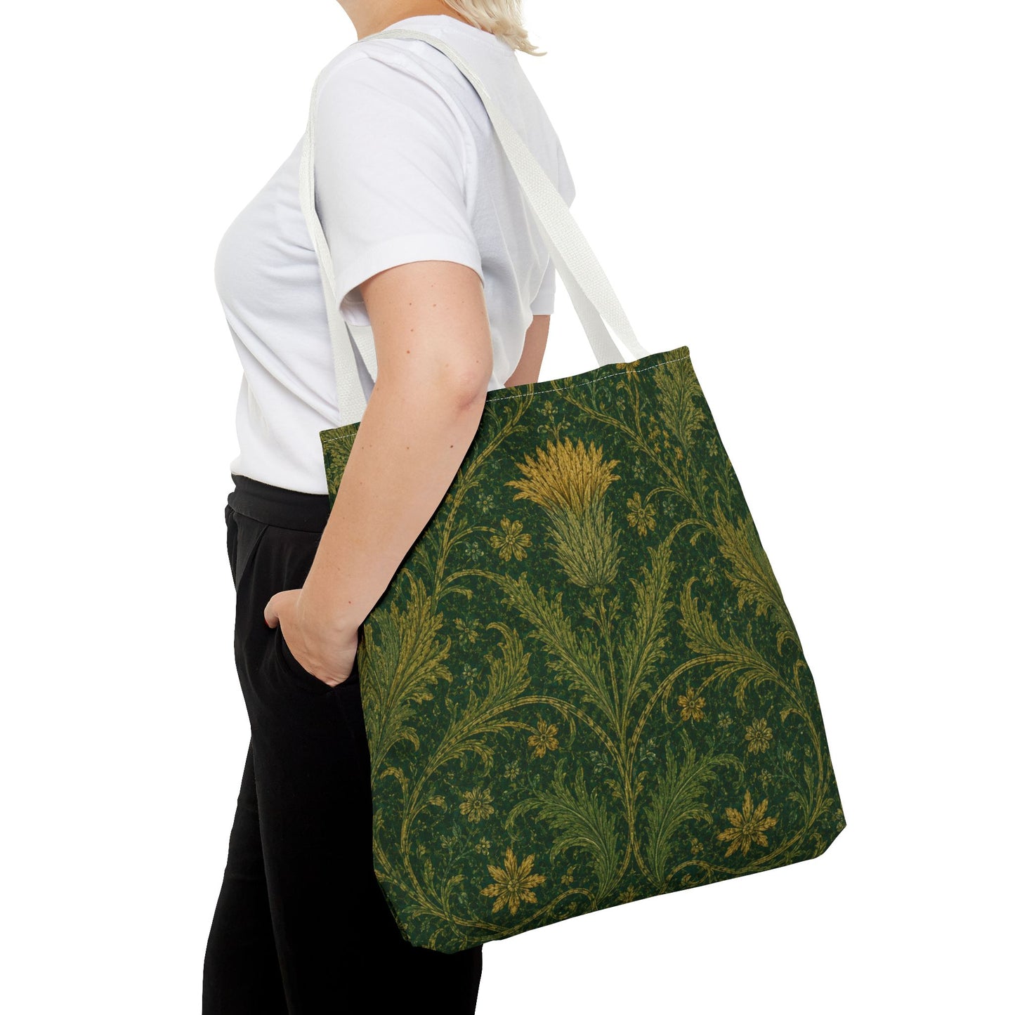William Morris Forest Green Damask Floral Full Tote Bag