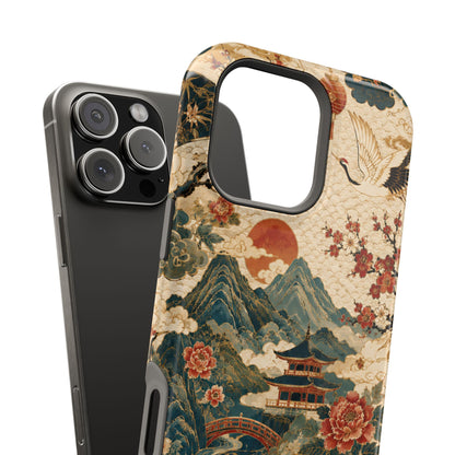 East Asian Vintage Landscape iPhone Case | Magnetic Impact-Resistant Case