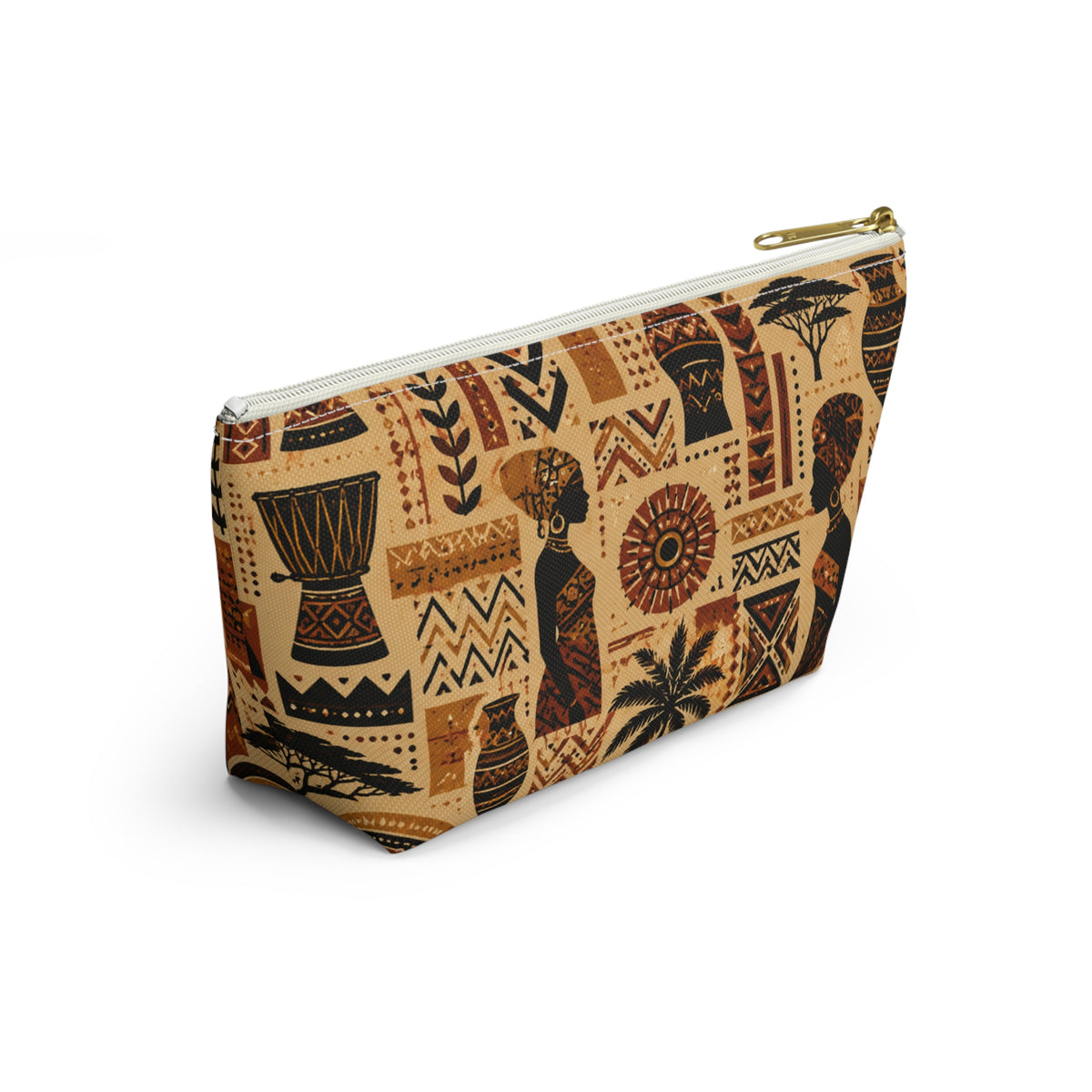 African Tribal Ethnic Silhouette Pattern Accessory Pouch Makeup Bag