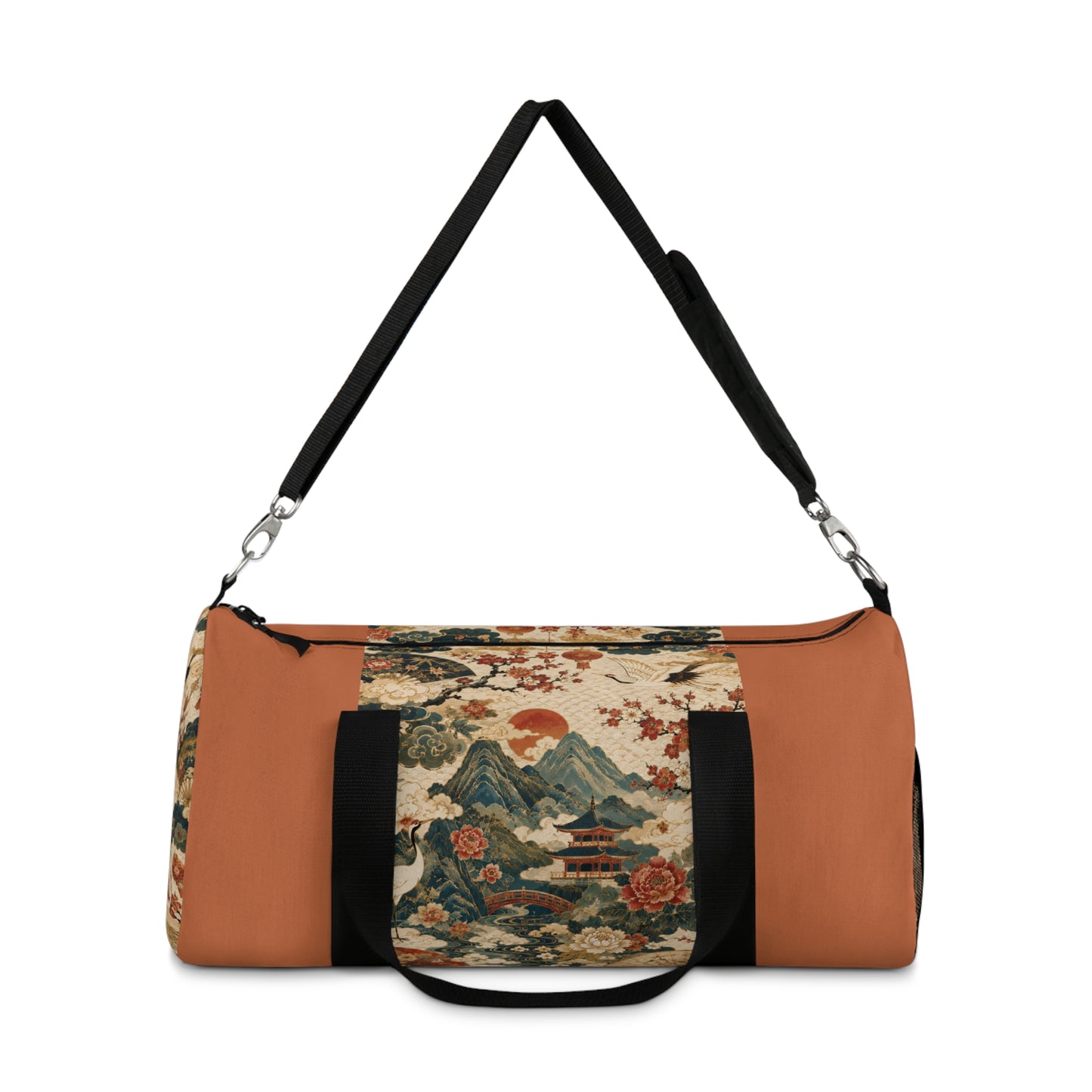 East Asian Vintage Landscape Papaya Orange Duffel Gym Bag