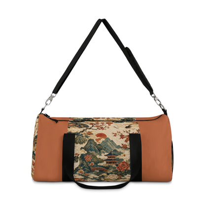 East Asian Vintage Landscape Papaya Orange Duffel Gym Bag