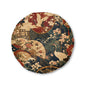 East Asian Floral Crane Round Tufted Floor Pillow