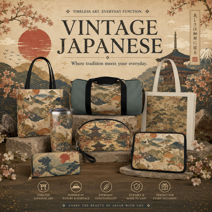 Vintage Japanese Dusty Peacock Temple Painting Duffel Gym Bag